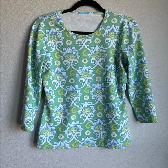 J. McLaughlin Green and Blue Floral Long Sleeve Top - Picture 2 of 6